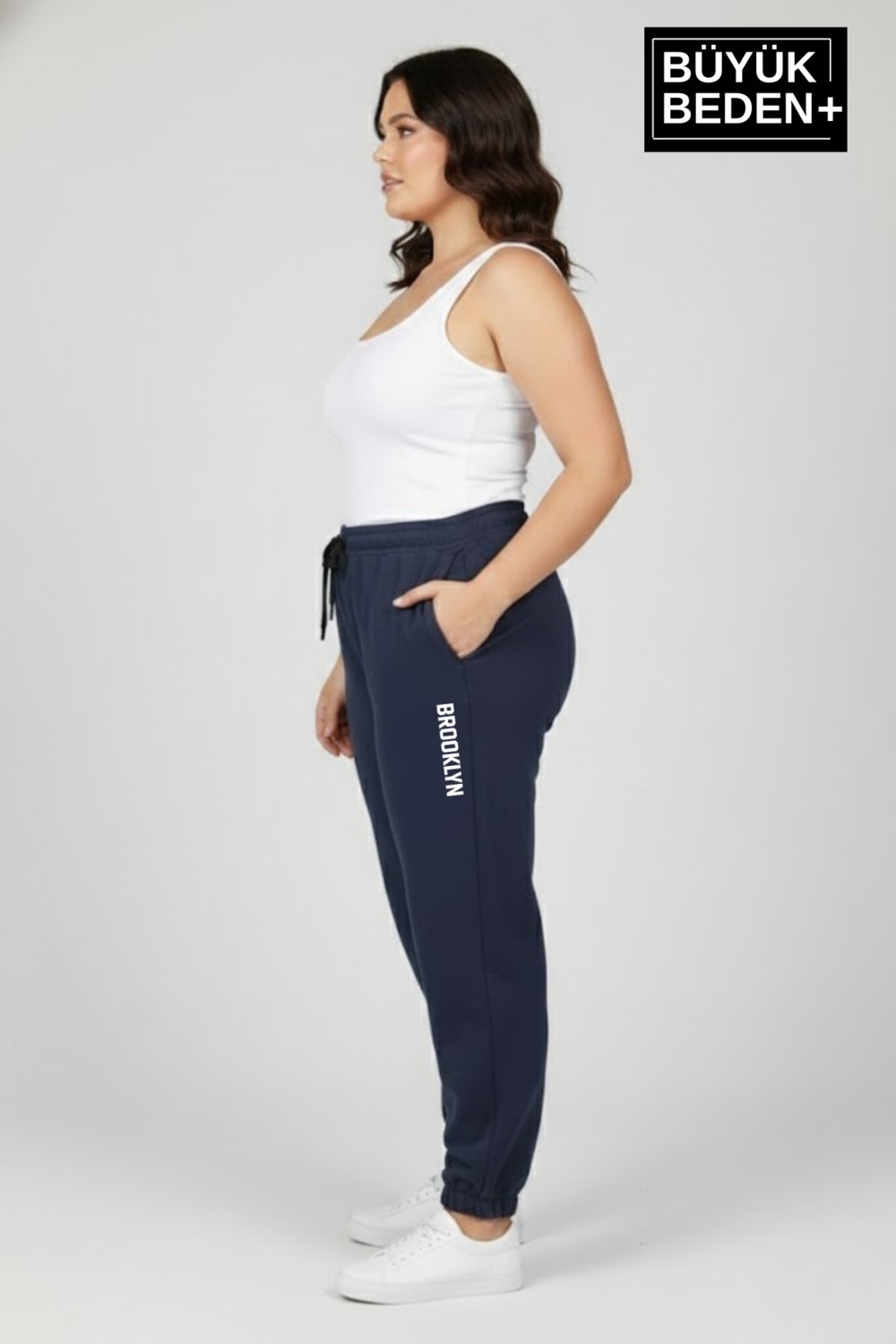 Superlife Kadın Büyük Beden Brooklyn Baskılı Paça Lastikli Jogger Ince Eşofman Altı SPR26BEAK951-2 görsel 4