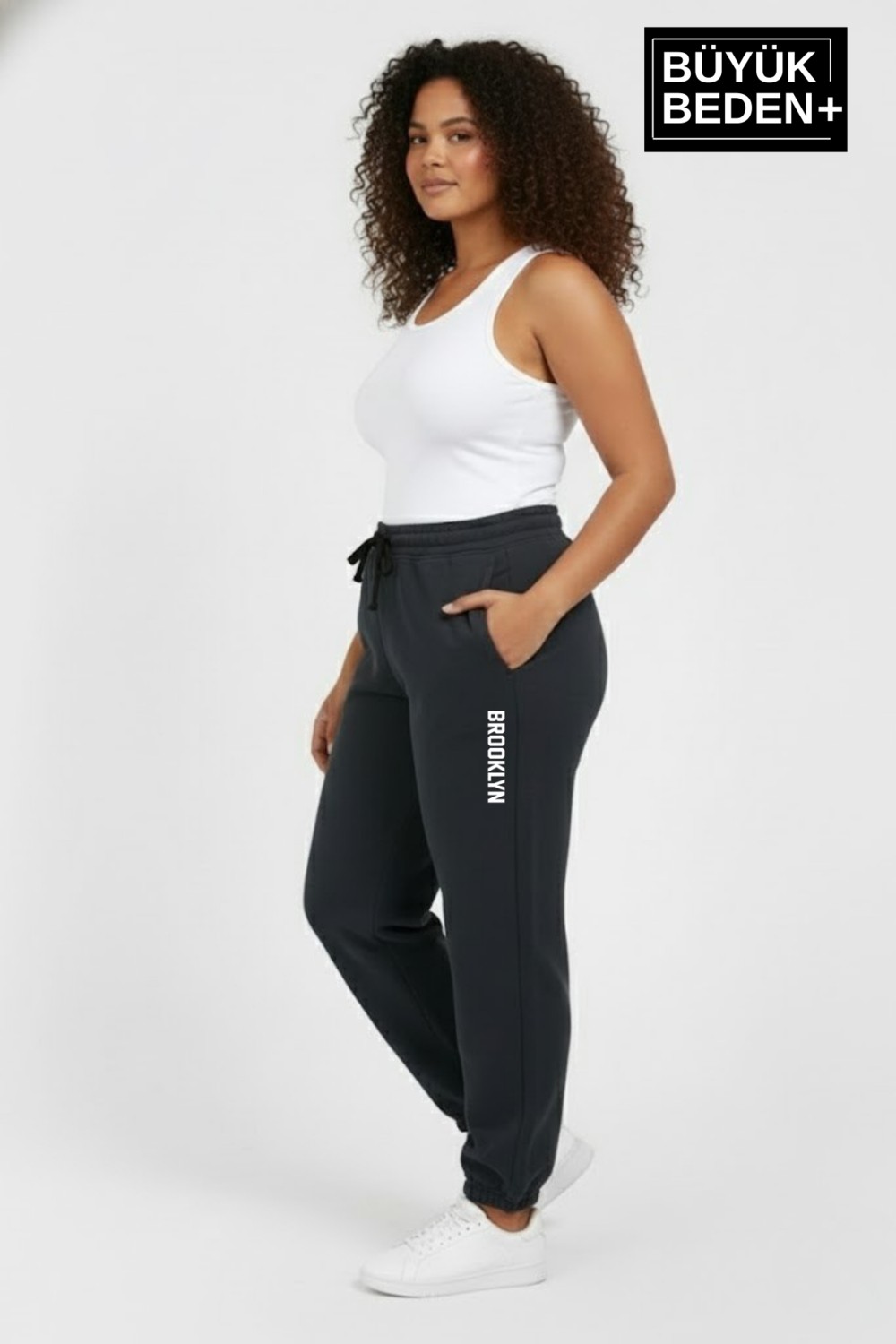 Superlife Kadın Büyük Beden Brooklyn Baskılı Paça Lastikli Jogger Ince Eşofman Altı SPR26BEAK951-2 görsel 7