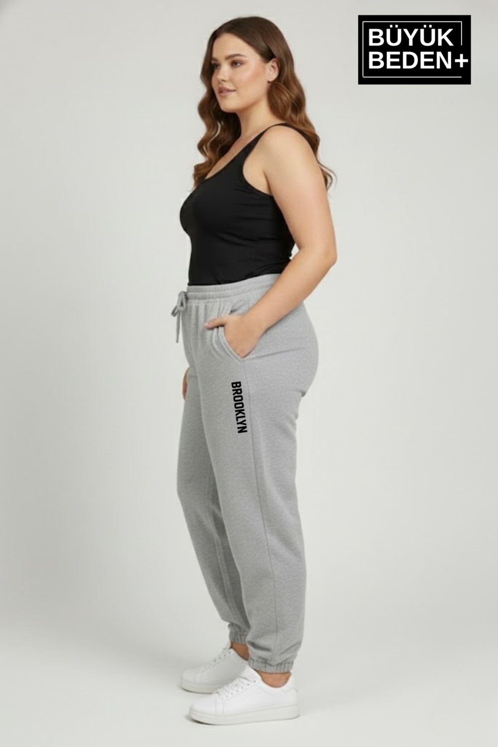 Superlife Kadın Büyük Beden Brooklyn Baskılı Paça Lastikli Jogger Ince Eşofman Altı SPR26BEAK951-2 görsel 7