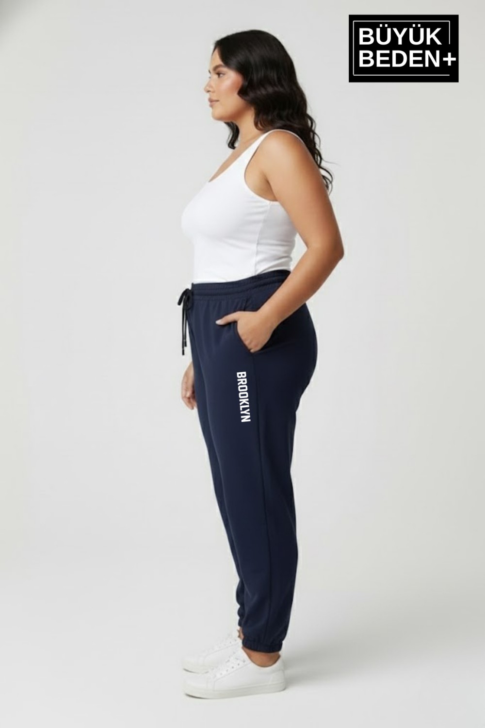 Superlife Kadın Büyük Beden Brooklyn Baskılı Paça Lastikli Jogger Ince Eşofman Altı SPR26BEAK951-2