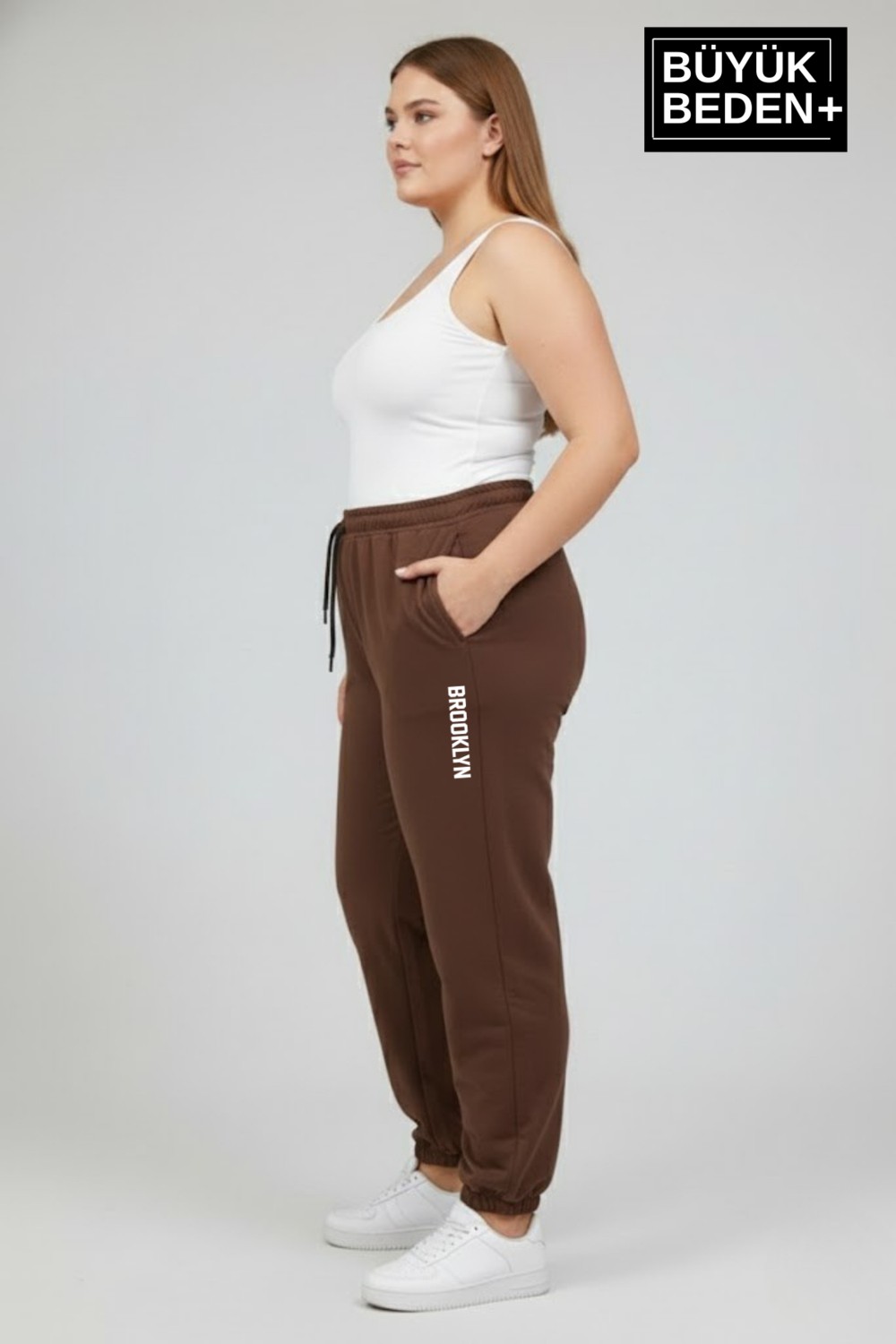 Superlife Kadın Büyük Beden Brooklyn Baskılı Paça Lastikli Jogger Ince Eşofman Altı SPR26BEAK951-2