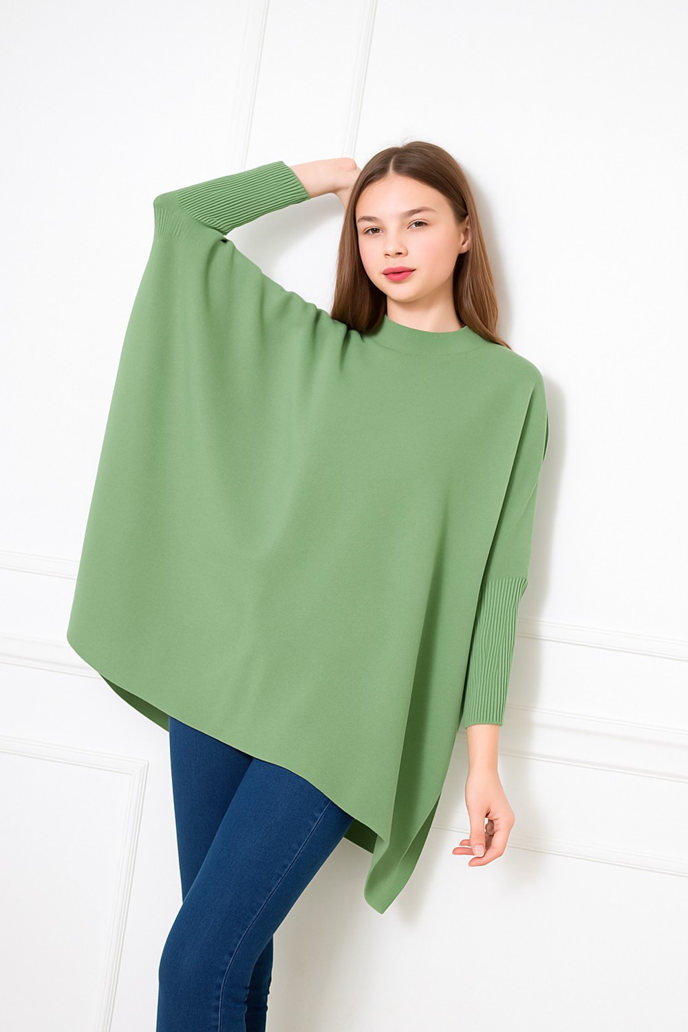Comstar Kadın Yandan Yırtmaçlı Oversize Panço Kazak