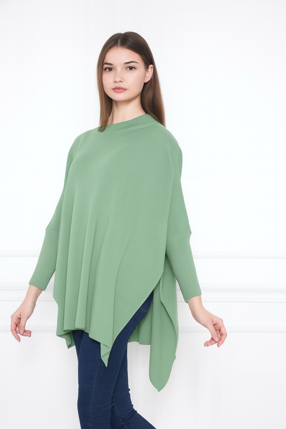 Comstar Kadın Yandan Yırtmaçlı Oversize Panço Kazak görsel 2