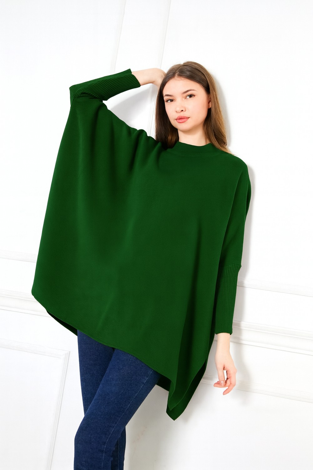 Comstar Kadın Yandan Yırtmaçlı Oversize Panço Kazak görsel 6