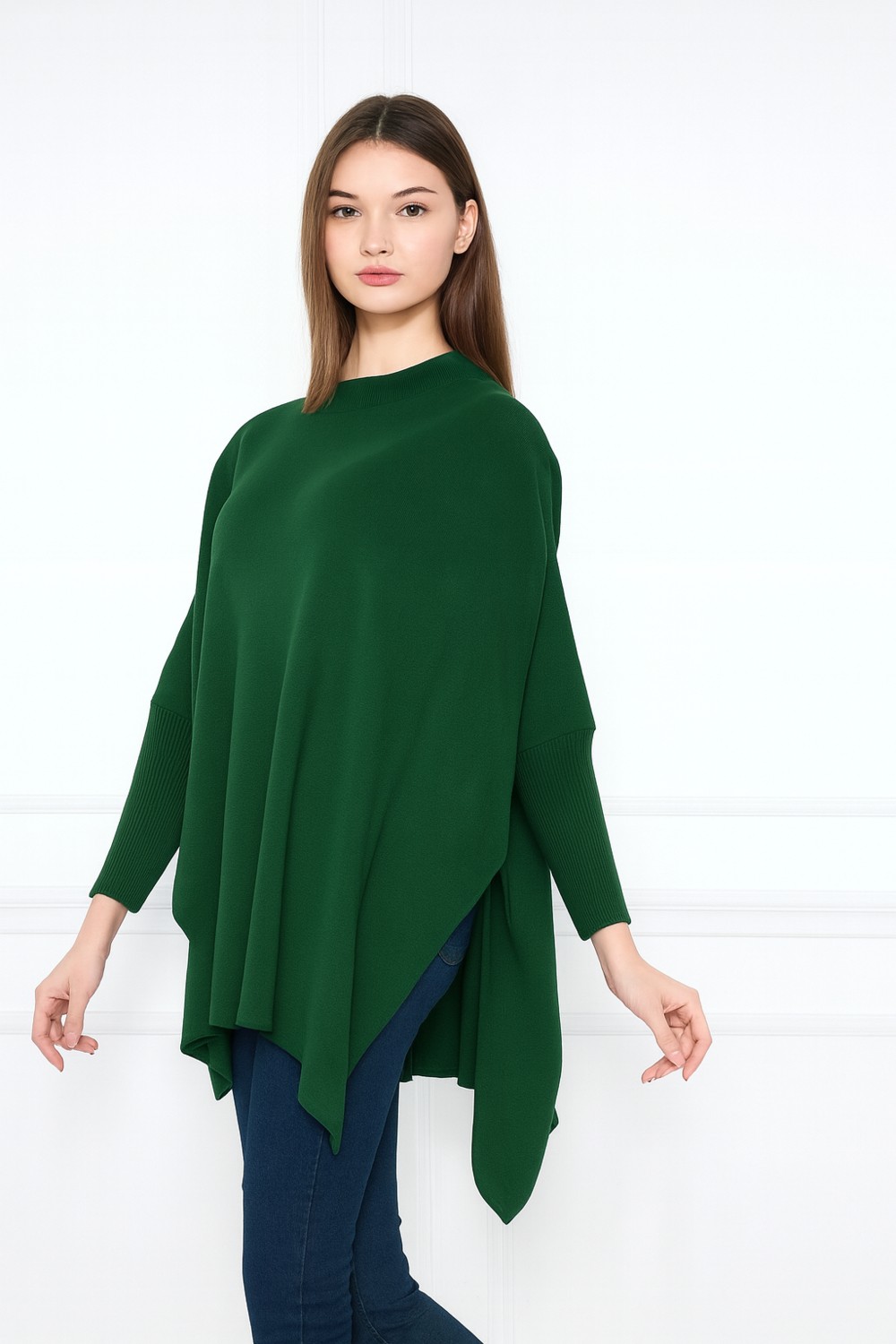Comstar Kadın Yandan Yırtmaçlı Oversize Panço Kazak görsel 7