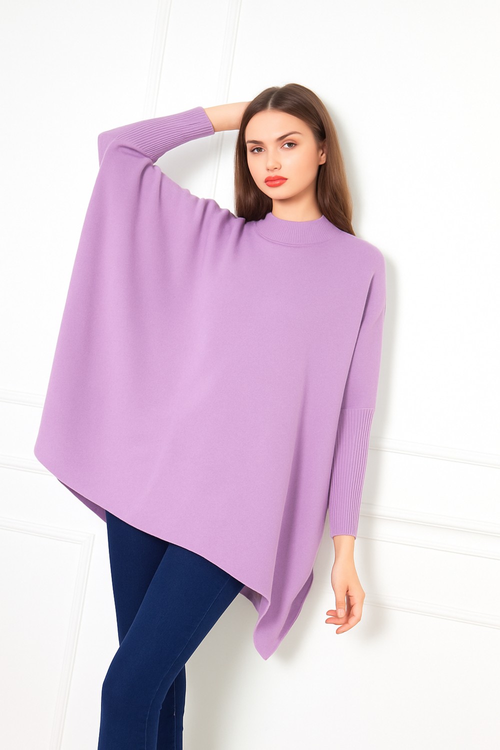 Comstar Kadın Yandan Yırtmaçlı Oversize Panço Kazak