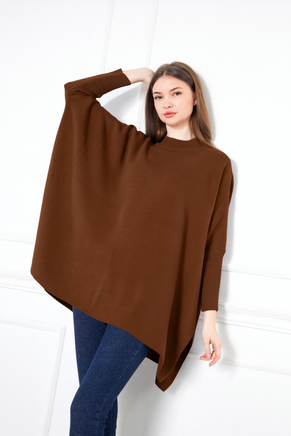 Comstar Kadın Yandan Yırtmaçlı Oversize Panço Kazak