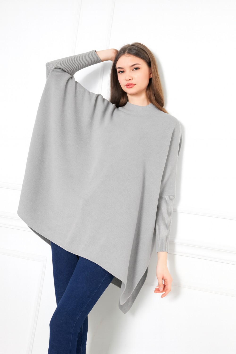 Comstar Kadın Yandan Yırtmaçlı Oversize Panço Kazak