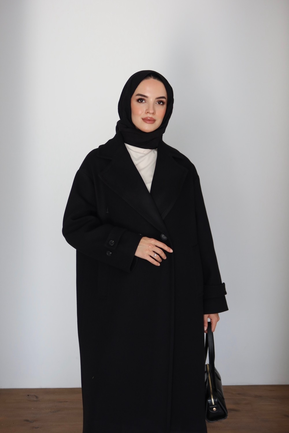 Esila Butik Düğme Detaylı Astarlı Premium Kadın Kaşe Kaban görsel 5