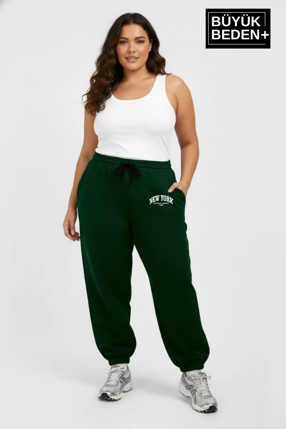 Superlife Kadın Büyük Beden New York Paça Lastikli Rahat Kesim Jogger Ince Eşofman Altı SPR26BEAK951-5