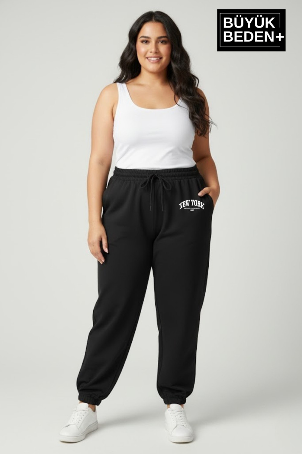 Superlife Kadın Büyük Beden New York Paça Lastikli Rahat Kesim Jogger Ince Eşofman Altı SPR26BEAK951-5