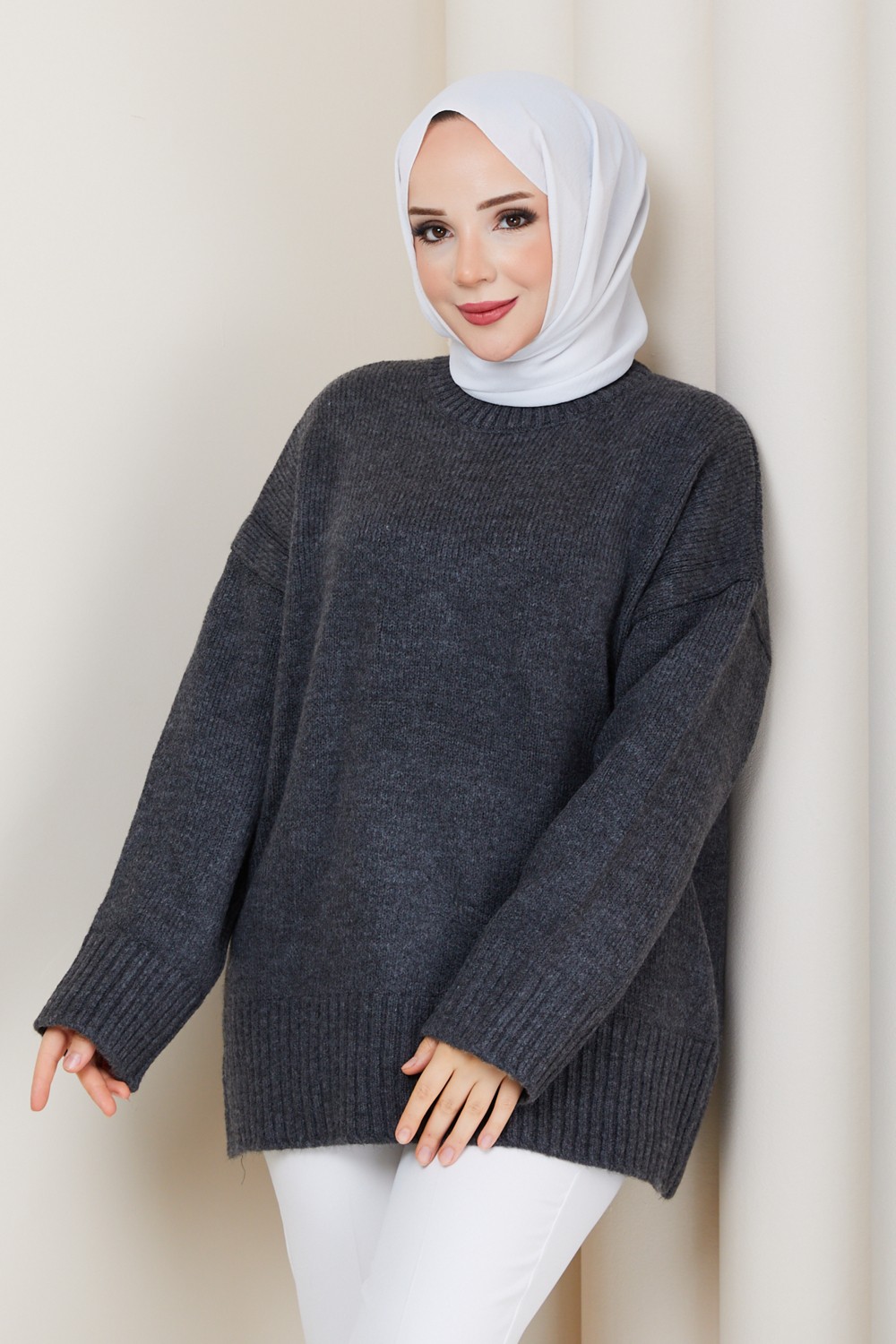 Pamuk Butik Kadın Bisiklet Yaka Oversize Triko Kazak -PMK485