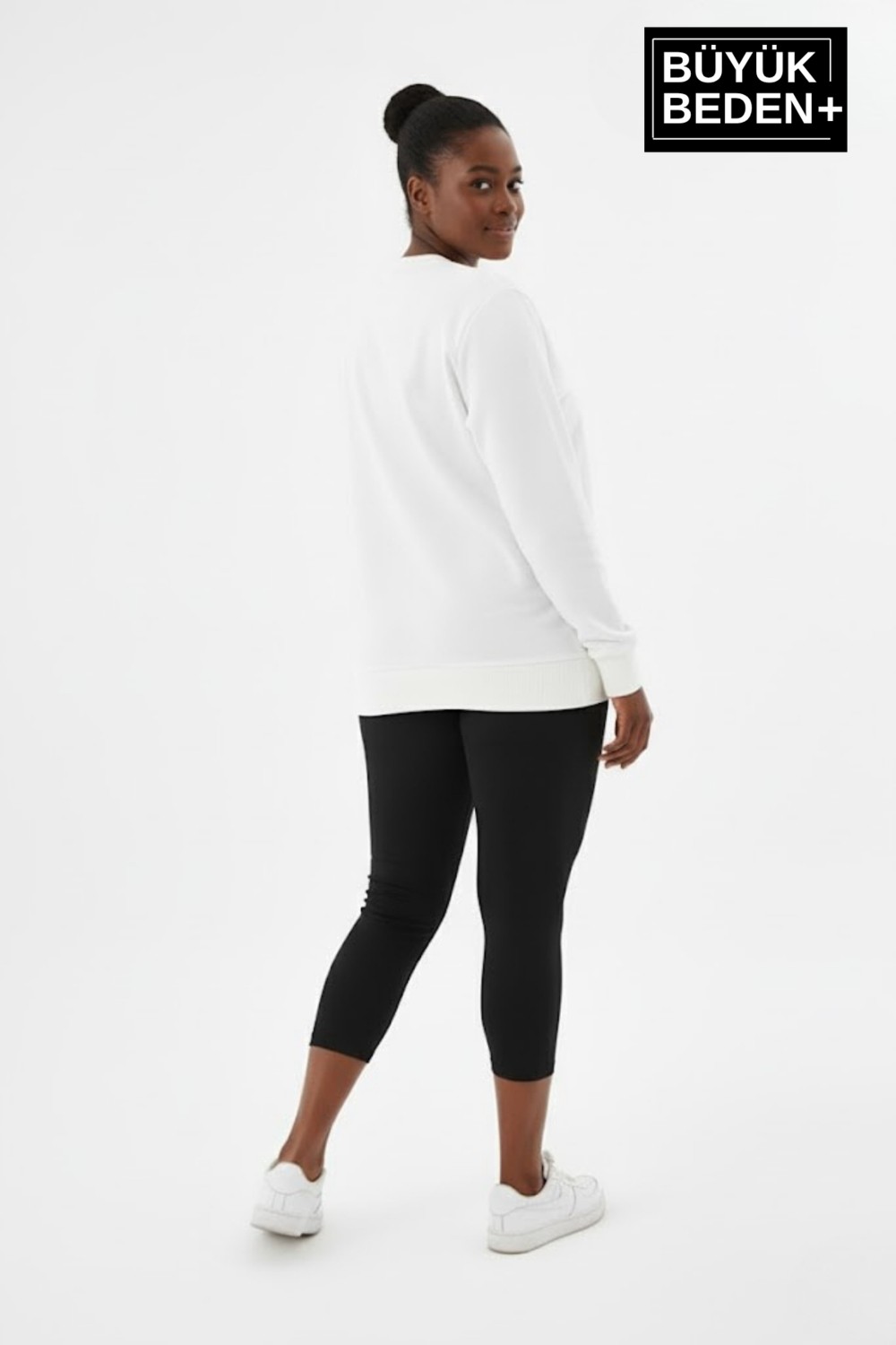 Superlife Kadın Büyük Beden Ar Baskılı Yaka Kollar Etek Ribana Bisilet Yaka Ince Sweatshirt SPR26BSWK956-1 görsel 2