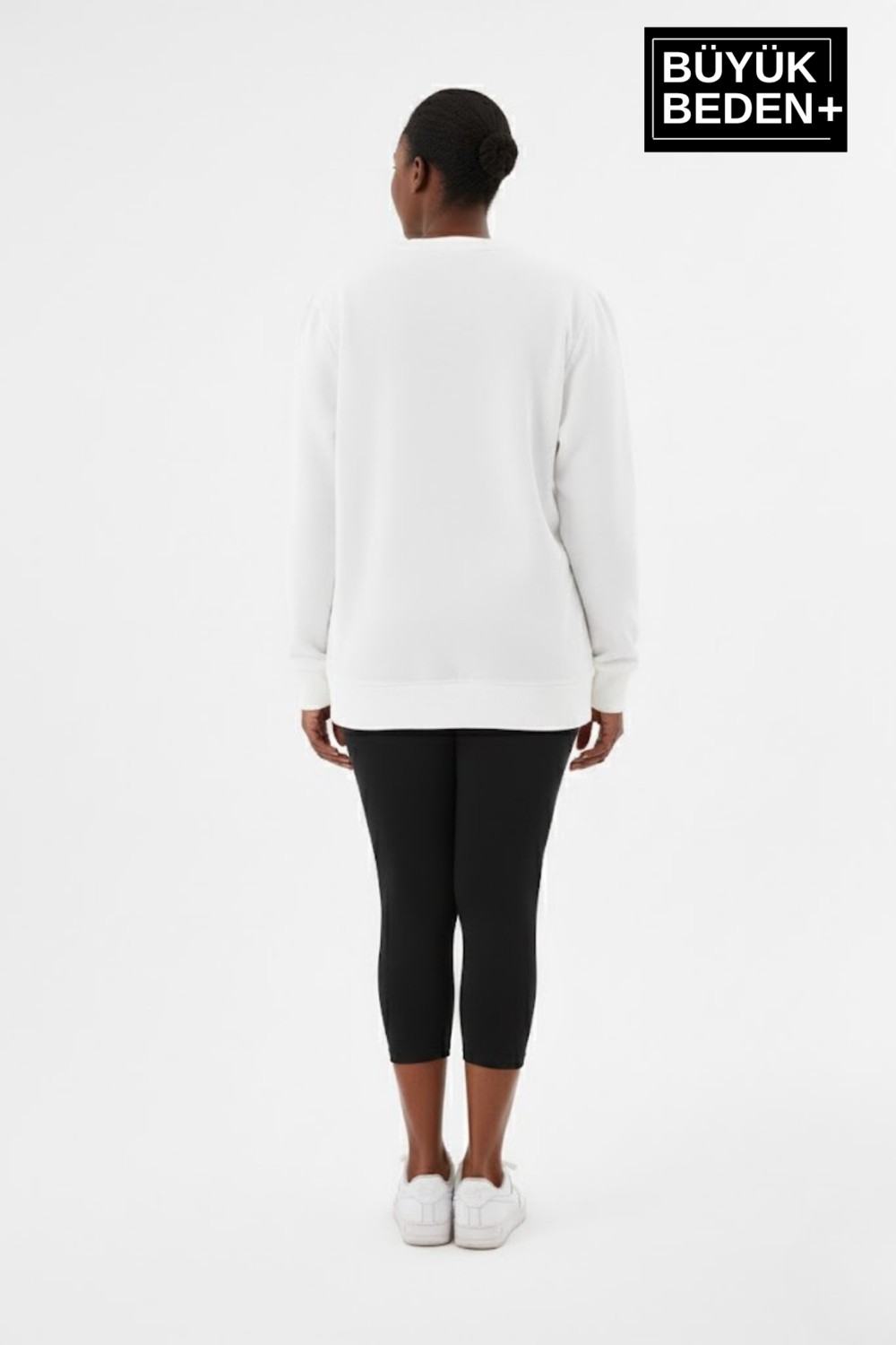 Superlife Kadın Büyük Beden Ar Baskılı Yaka Kollar Etek Ribana Bisilet Yaka Ince Sweatshirt SPR26BSWK956-1 görsel 3