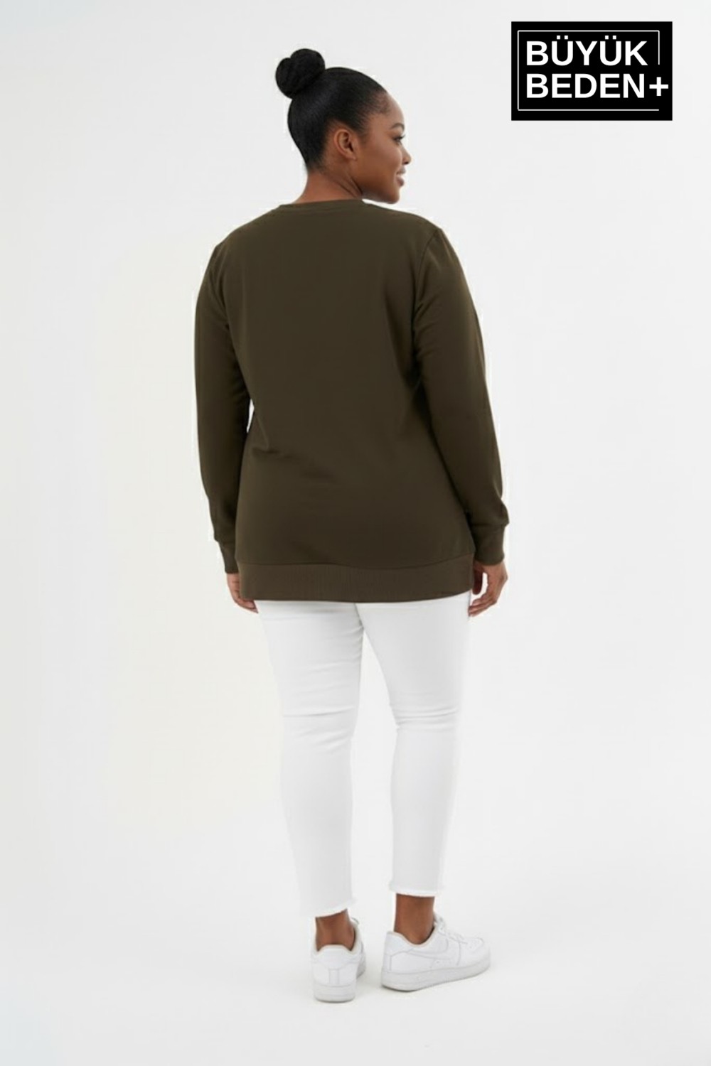 Superlife Kadın Büyük Beden Ar Baskılı Yaka Kollar Etek Ribana Bisilet Yaka Ince Sweatshirt SPR26BSWK956-1 görsel 5