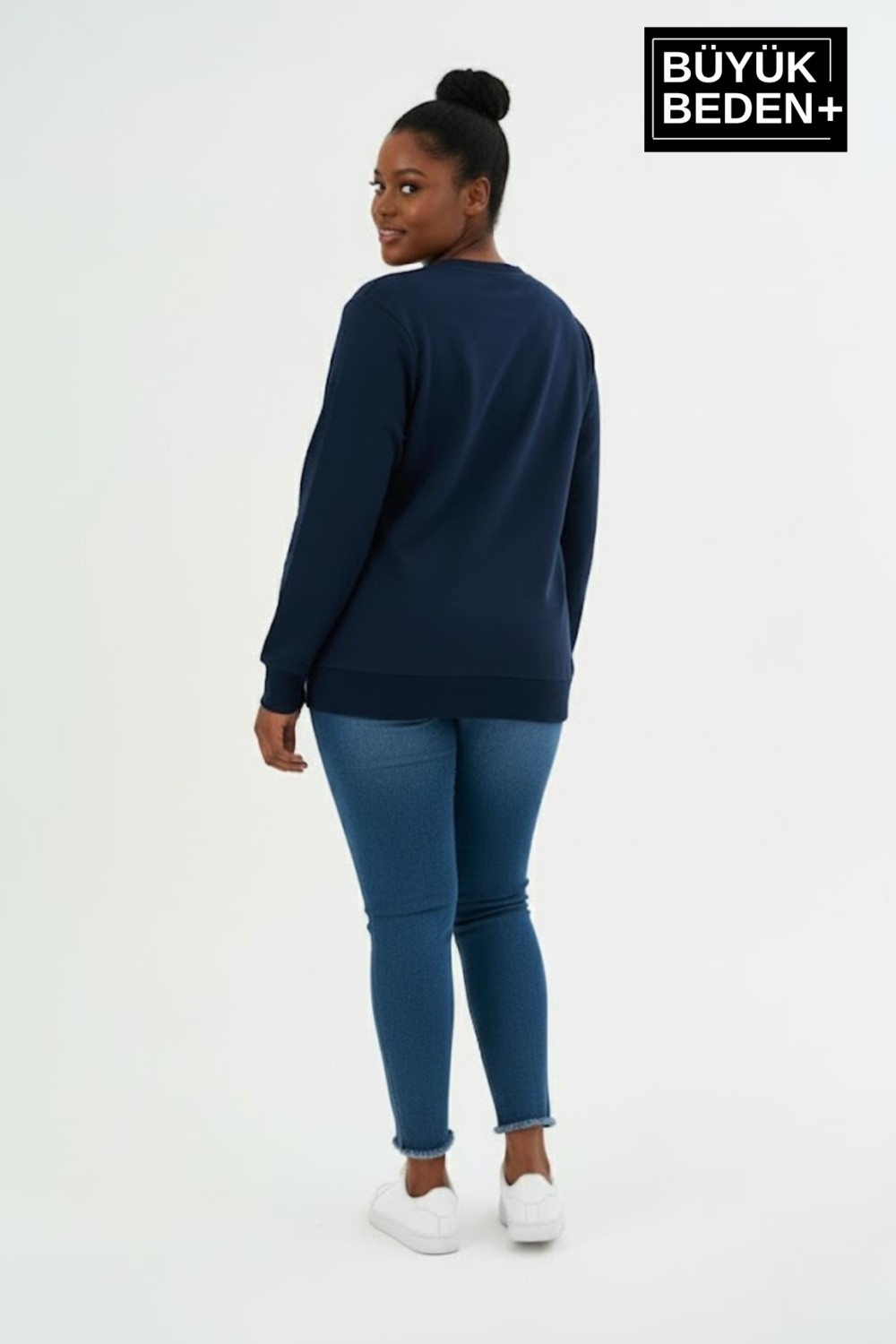 Superlife Kadın Büyük Beden Ar Baskılı Yaka Kollar Etek Ribana Bisilet Yaka Ince Sweatshirt SPR26BSWK956-1 görsel 8