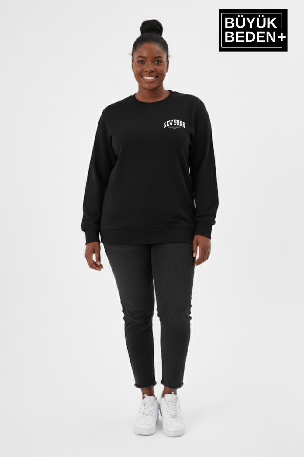 Superlife Kadın Büyük Beden New York Baskılı Bisilet Yaka Ince Sweatshirt SPR26BSWK956-5