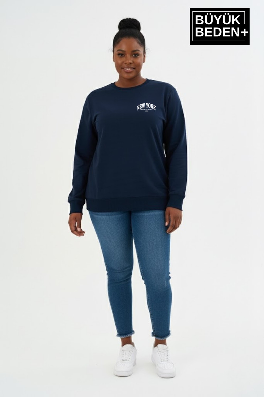 Superlife Kadın Büyük Beden New York Baskılı Bisilet Yaka Ince Sweatshirt SPR26BSWK956-5