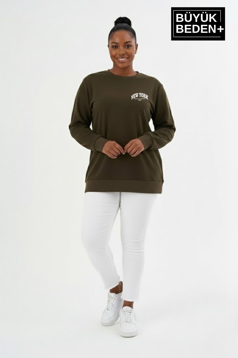 Superlife Kadın Büyük Beden New York Baskılı Bisilet Yaka Ince Sweatshirt SPR26BSWK956-5