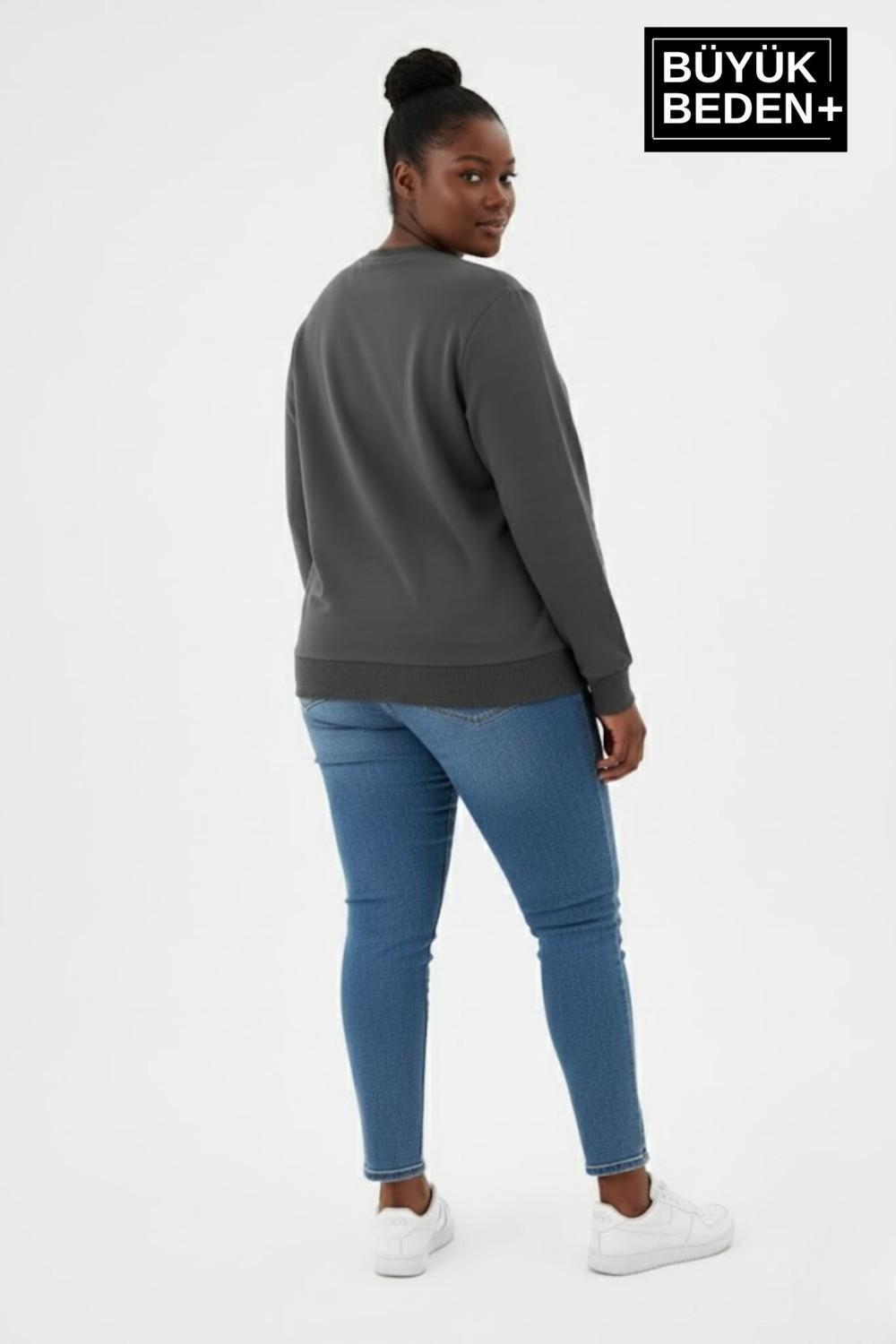 Superlife Kadın Büyük Beden Milano Italia Baskılı Bisiklet Yaka Ince Sweatshirt SPR26BSWK956-9 görsel 2