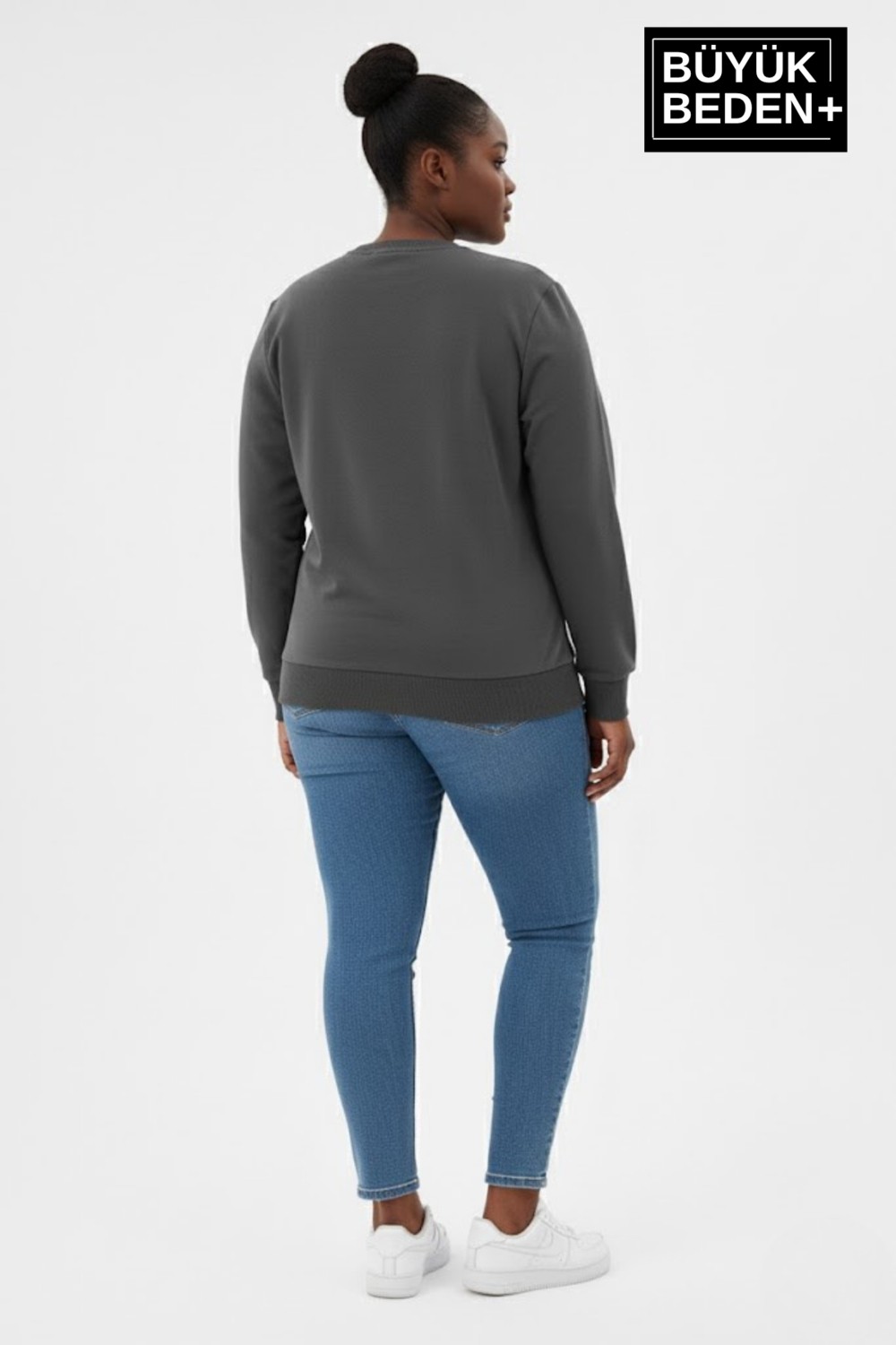 Superlife Kadın Büyük Beden Milano Italia Baskılı Bisiklet Yaka Ince Sweatshirt SPR26BSWK956-9 görsel 3