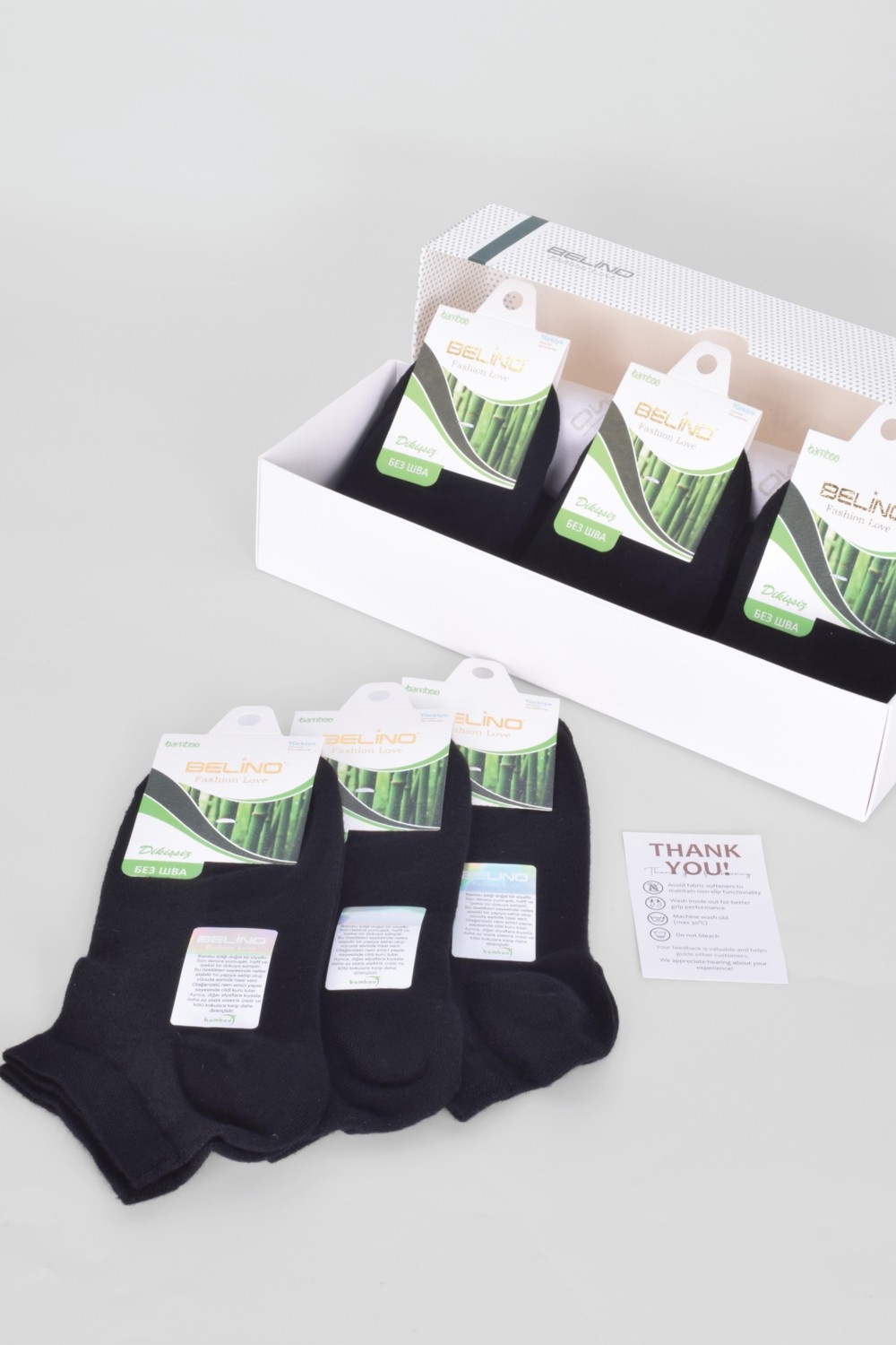 Belinoplus 6 Lı Paket Bambu Siyah Renk Patik Çorap görsel 4