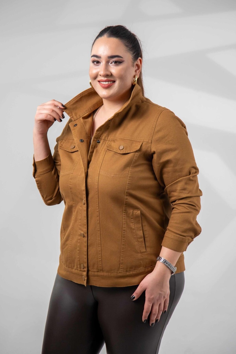 Roxxlen Büyük Beden Çıtçıt Gabardin Ceket görsel 4