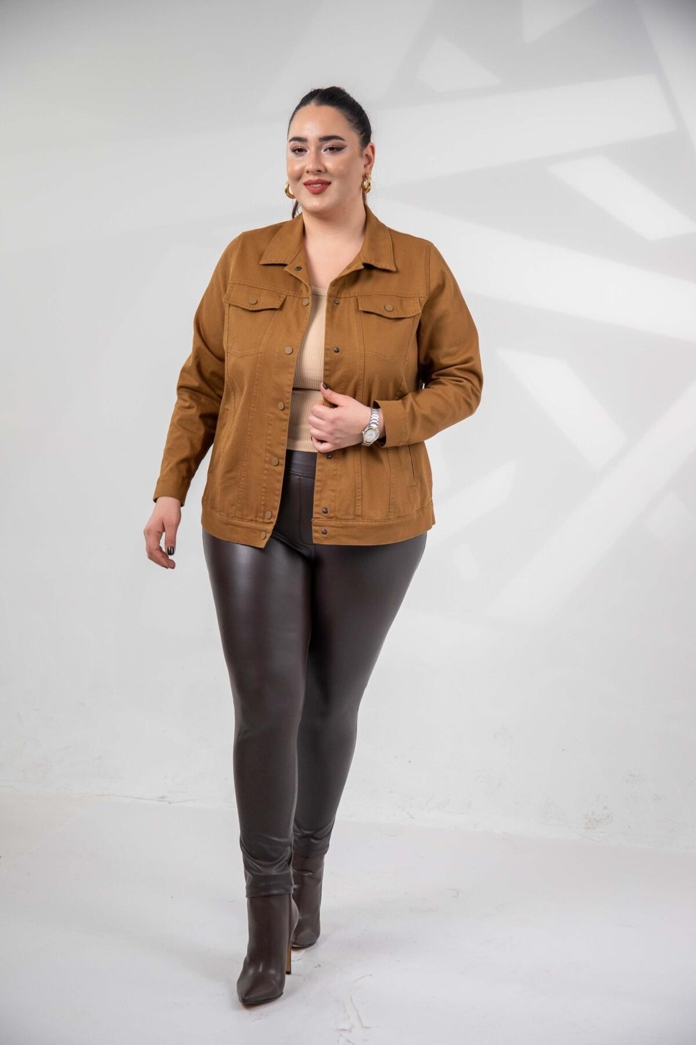Roxxlen Büyük Beden Çıtçıt Gabardin Ceket görsel 8