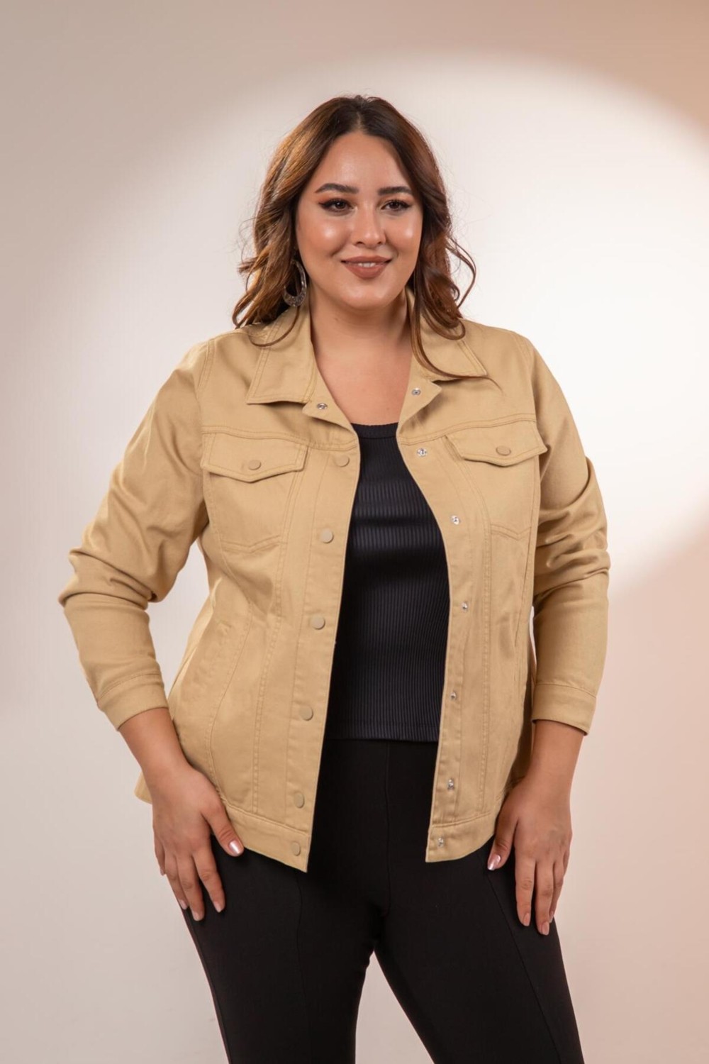 Roxxlen Büyük Beden Çıtçıt Gabardin Ceket