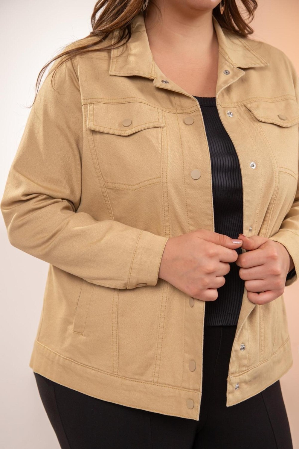 Roxxlen Büyük Beden Çıtçıt Gabardin Ceket görsel 5