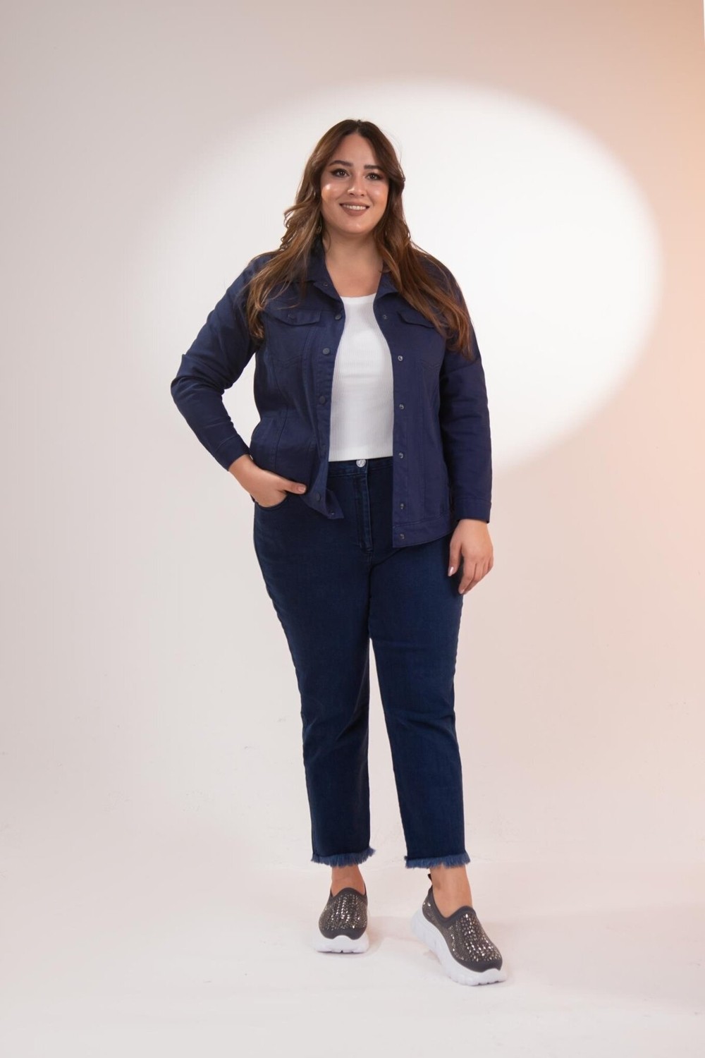 Roxxlen Büyük Beden Çıtçıt Gabardin Ceket görsel 3