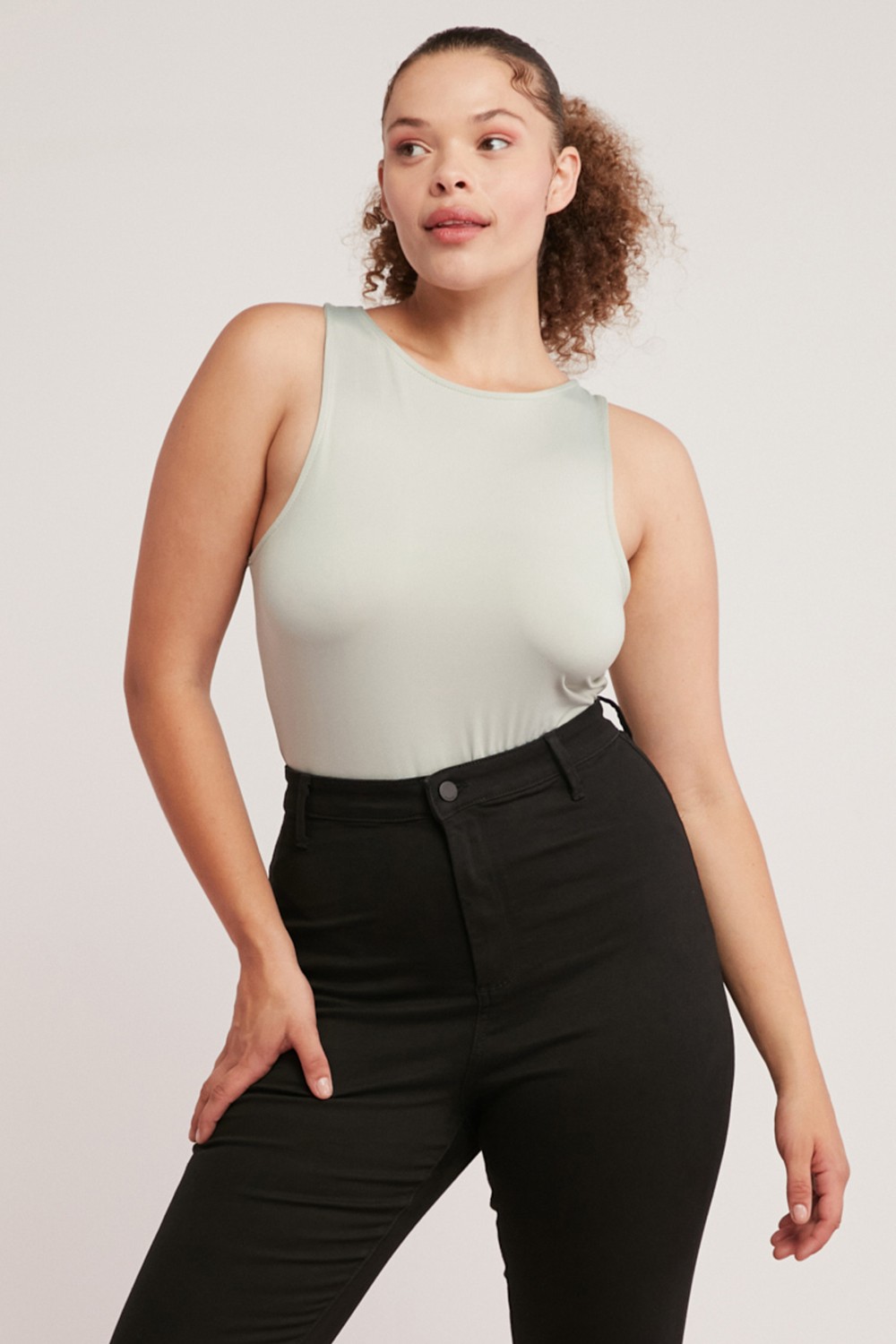 Ethiquet Shelby Kadın Vücuda Tamamen Oturan Halter Yaka Sıfır Kol Gri Büyük Beden Body