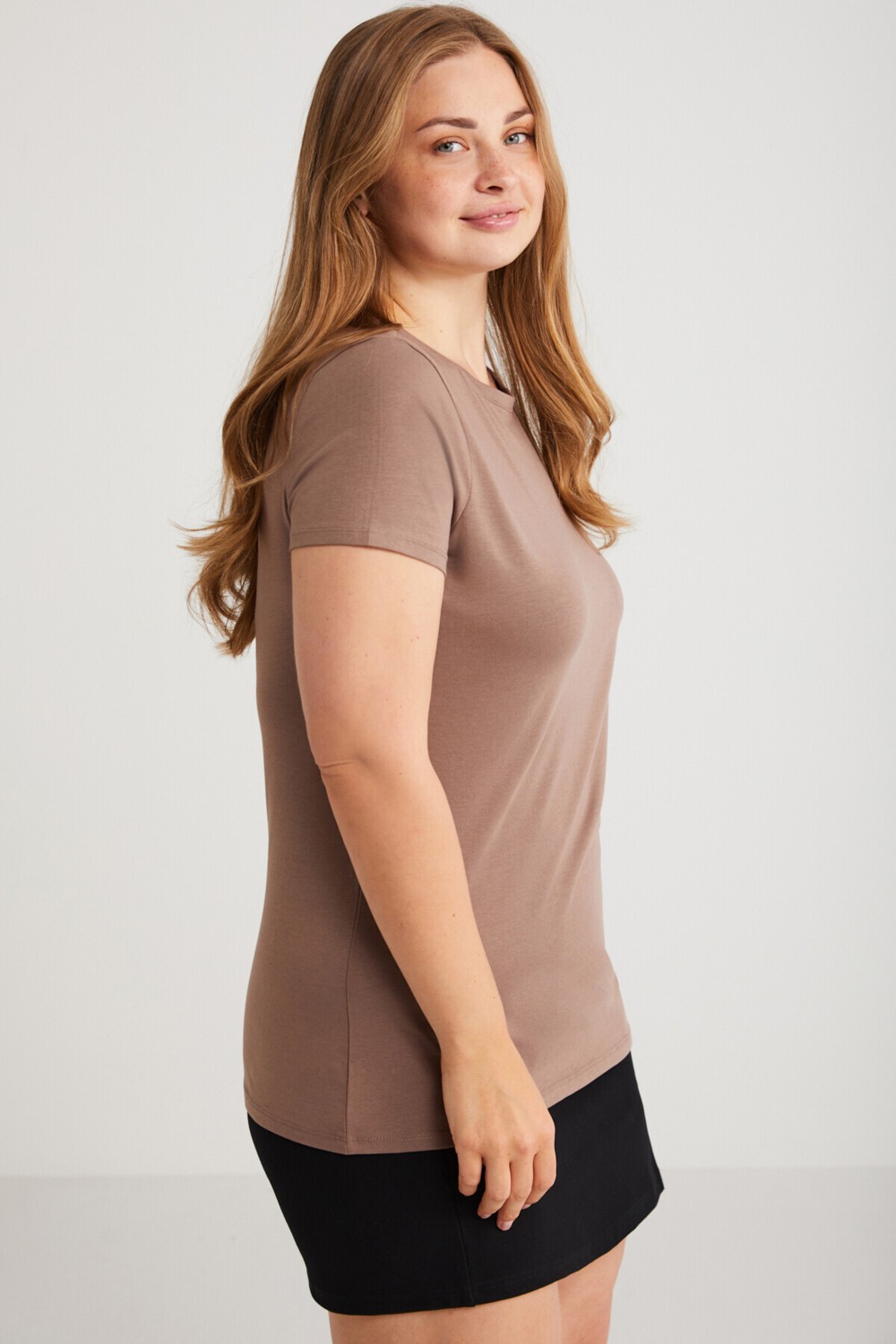 Ethiquet Mayra Kadın Slim Fit Dar Kalıp Bisiklet Yaka Basıc Mor Büyük Beden T-shirt görsel 5