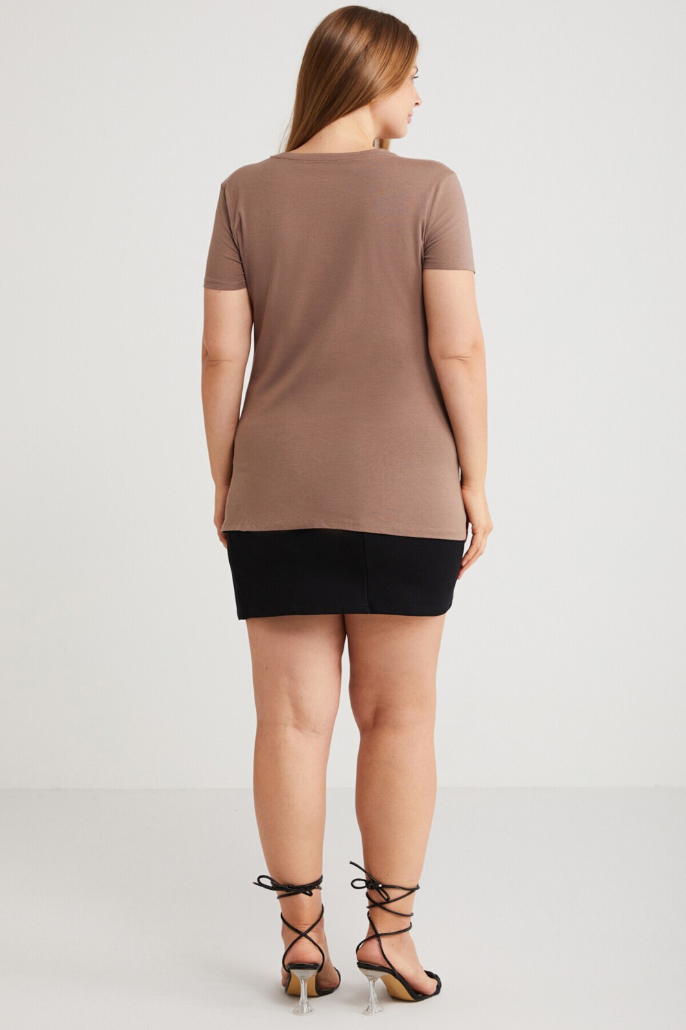 Ethiquet Mayra Kadın Slim Fit Dar Kalıp Bisiklet Yaka Basıc Mor Büyük Beden T-shirt görsel 6