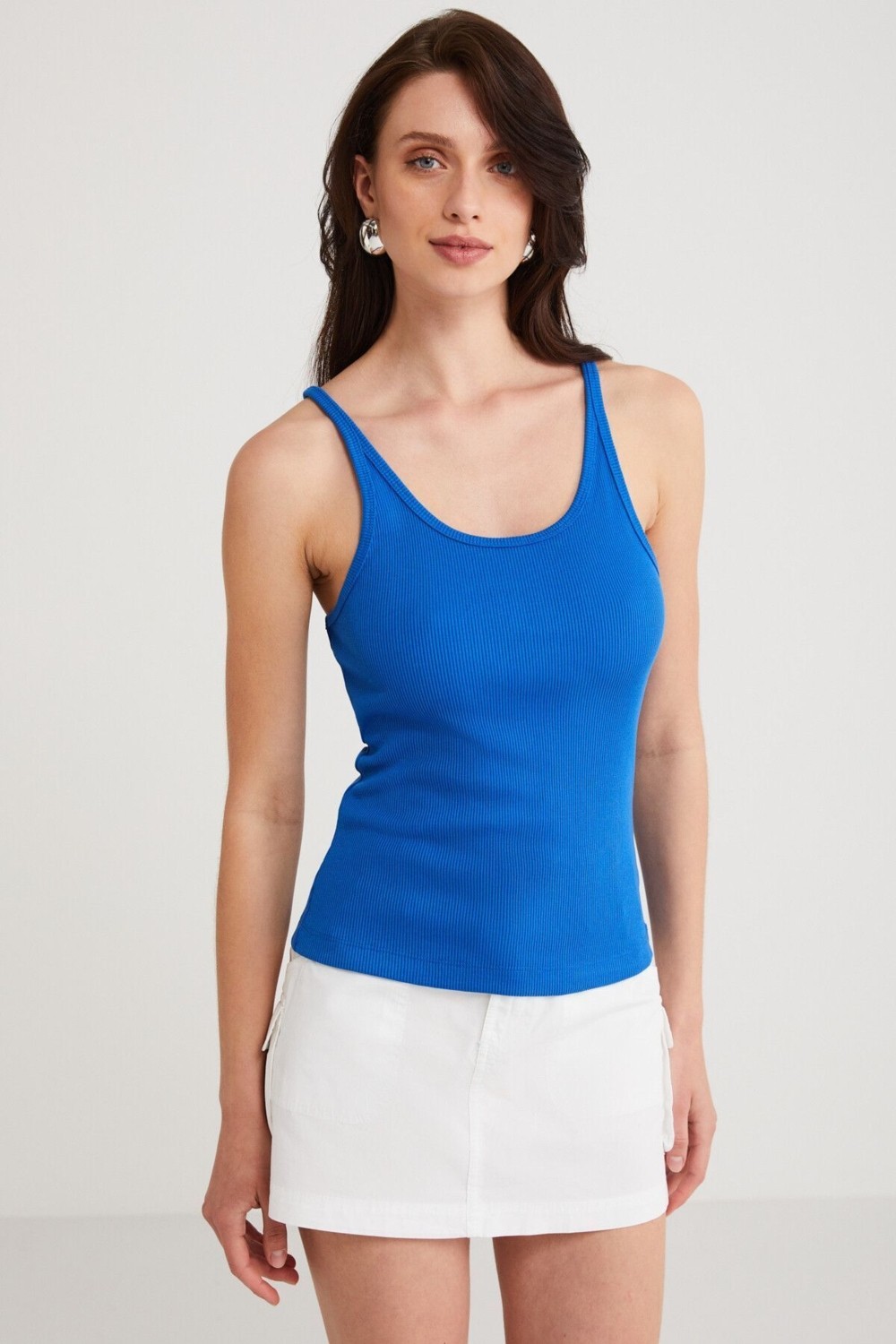 Ethiquet Lızeth Kadın Slim Fit Dar Kesim Oyuk Yaka Ince Askılı Basic Hardal Atlet görsel 8