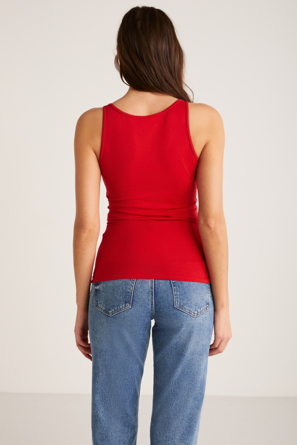 Ethiquet Jayla Kadın Pamuklu Slim Fit Dar Kesim Kalın Askılı Oyuk Yaka Örme Mint Yeşil Atlet görsel 5