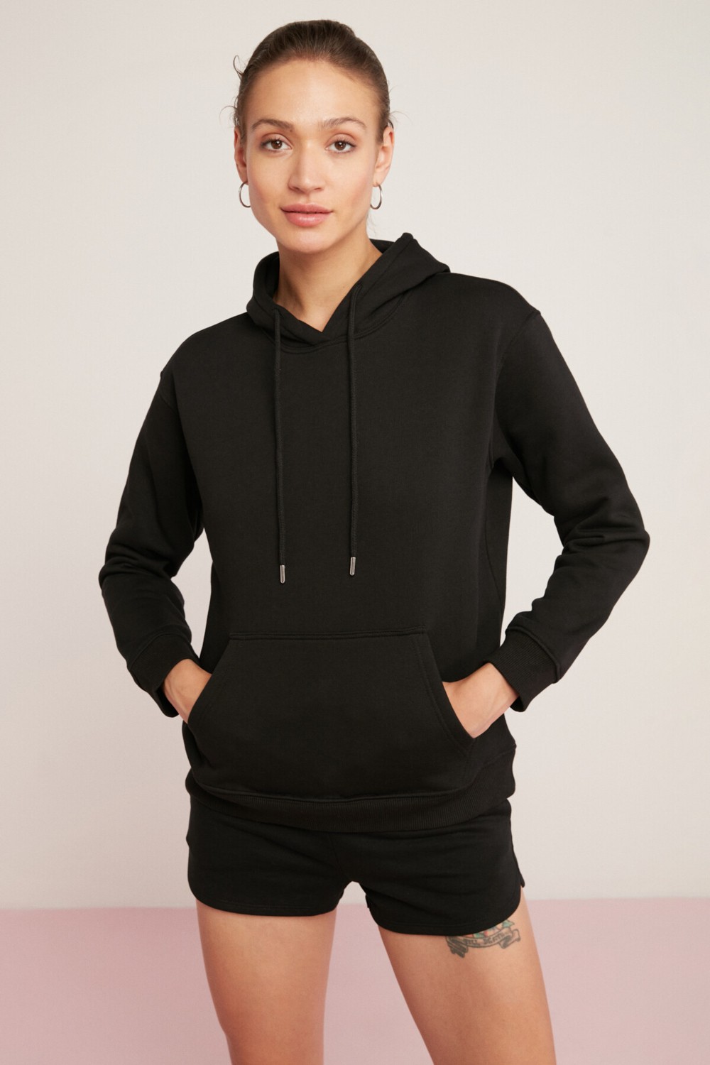 Ethiquet Abelia Kadın Içi Polarlı Yumuşacık Kalın Kumaşlı Kapüşonlu Comfort Fit Siyah Sweatshirt