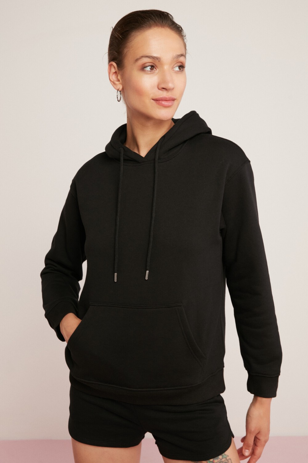 Ethiquet Abelia Kadın Içi Polarlı Yumuşacık Kalın Kumaşlı Kapüşonlu Comfort Fit Siyah Sweatshirt görsel 3