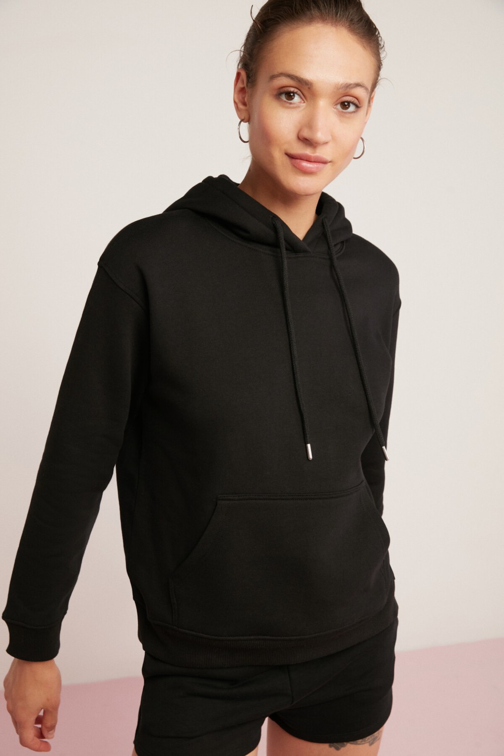 Ethiquet Abelia Kadın Içi Polarlı Yumuşacık Kalın Kumaşlı Kapüşonlu Comfort Fit Siyah Sweatshirt görsel 4