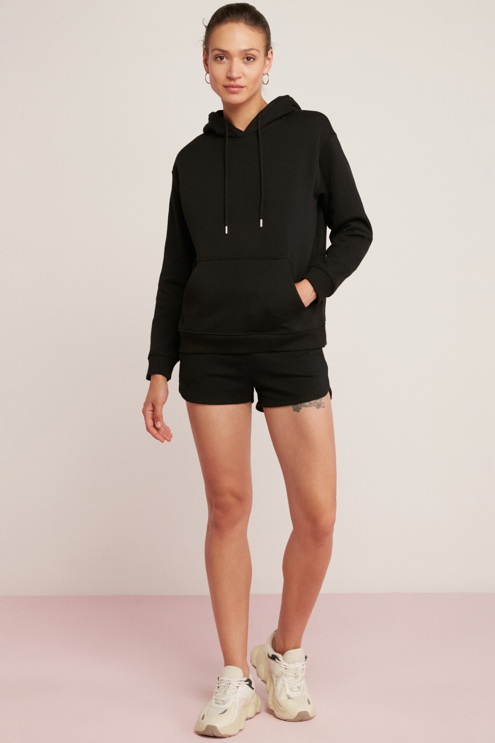 Ethiquet Abelia Kadın Içi Polarlı Yumuşacık Kalın Kumaşlı Kapüşonlu Comfort Fit Siyah Sweatshirt görsel 5