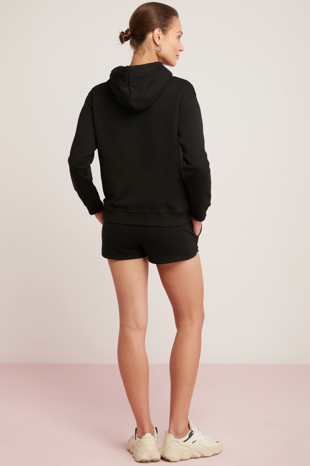 Ethiquet Abelia Kadın Içi Polarlı Yumuşacık Kalın Kumaşlı Kapüşonlu Comfort Fit Siyah Sweatshirt görsel 6