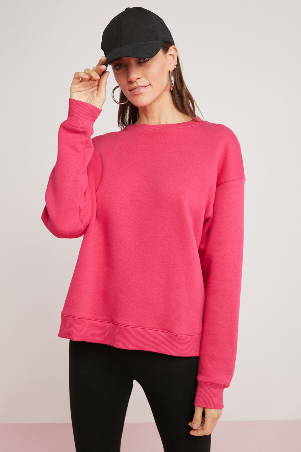 Sonic Modest Alfreda Kadın Pamuklu Içi Polarlı Yumuşacık Yuvarlak Yaka Comfort Fit Basıc Beyaz Sweatshirt