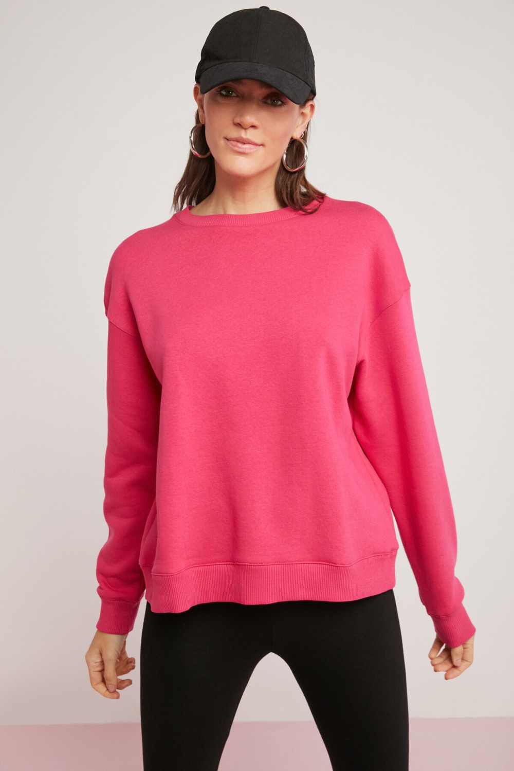 Sonic Modest Alfreda Kadın Pamuklu Içi Polarlı Yumuşacık Yuvarlak Yaka Comfort Fit Basıc Beyaz Sweatshirt görsel 5