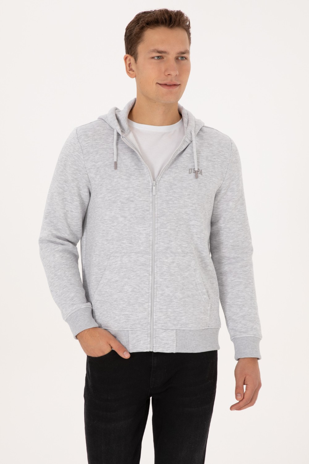 U.S. Polo Assn. Erkek Regular Fit Açık Gri Şardonlu Örme Hırka 50313755-VR001