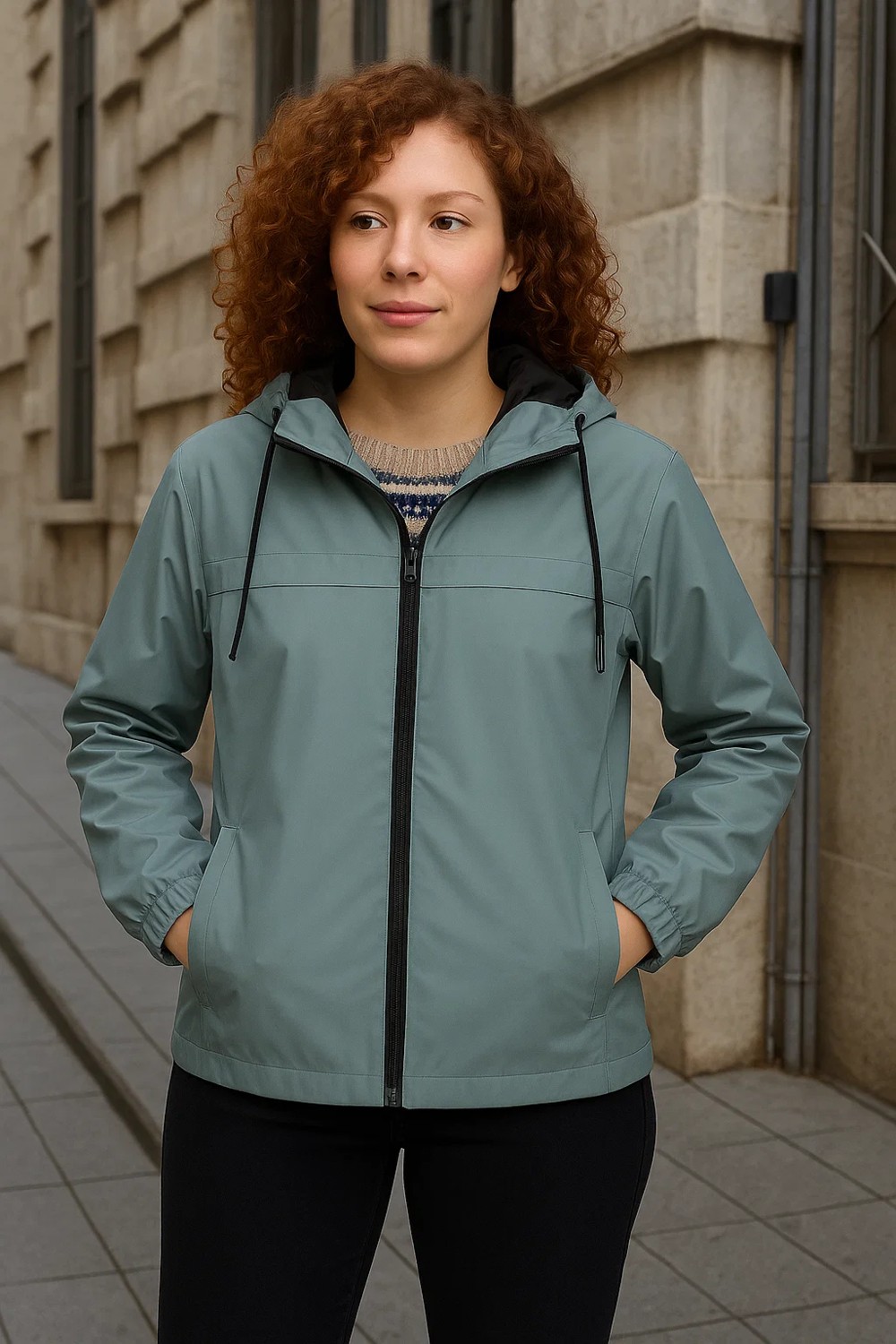 Comstar Kadın Taş Rüzgarlık & Yağmurluk Kapşonlu Hafif Uzun Kol Slim Fit Tasarım