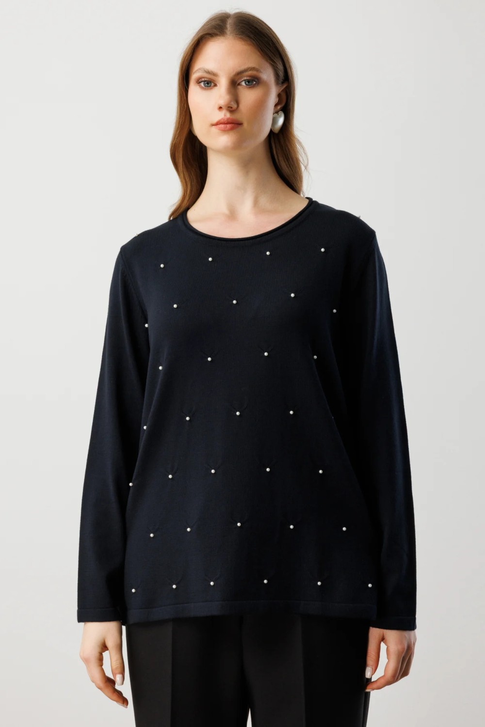 ON Kadın Büyük Beden Inci Detaylı Triko Kazak 65371 Bordo görsel 5