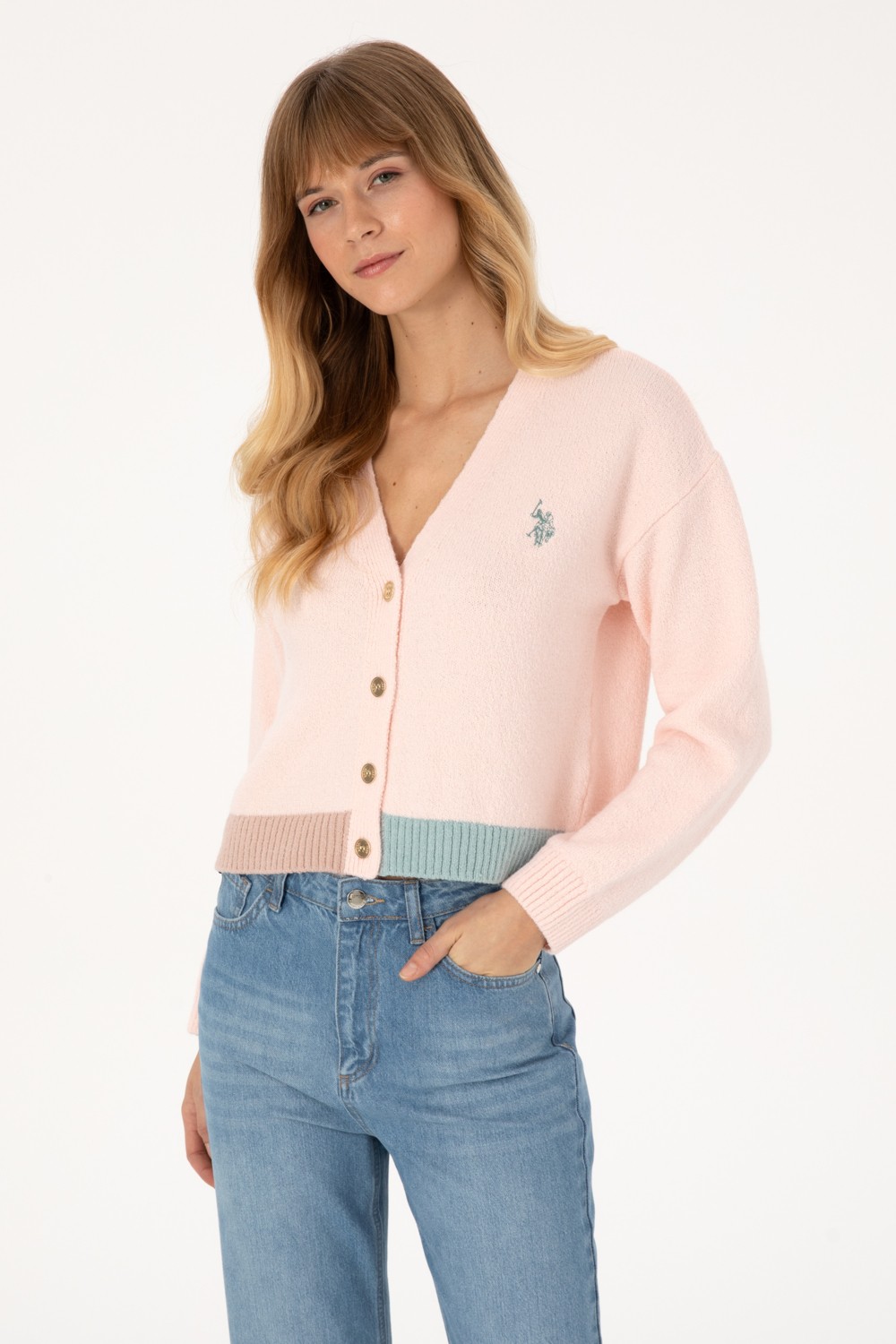 U.S. Polo Assn. Kadın Krem V Yaka Triko Hırka 50314717-VR256