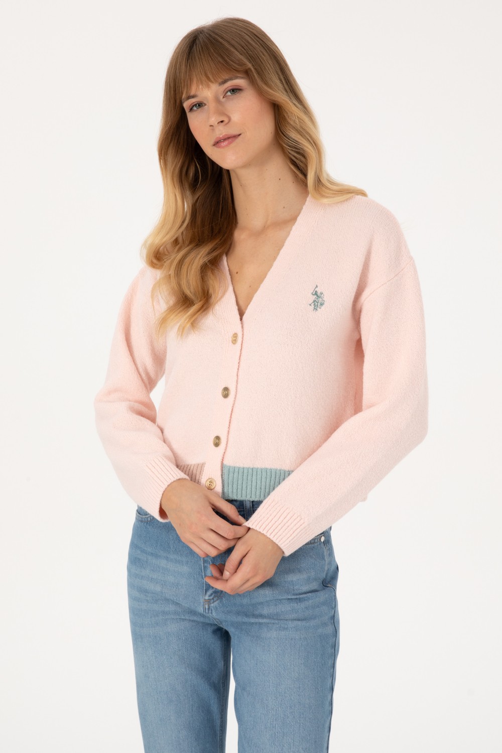 U.S. Polo Assn. Kadın Krem V Yaka Triko Hırka 50314717-VR256 görsel 3