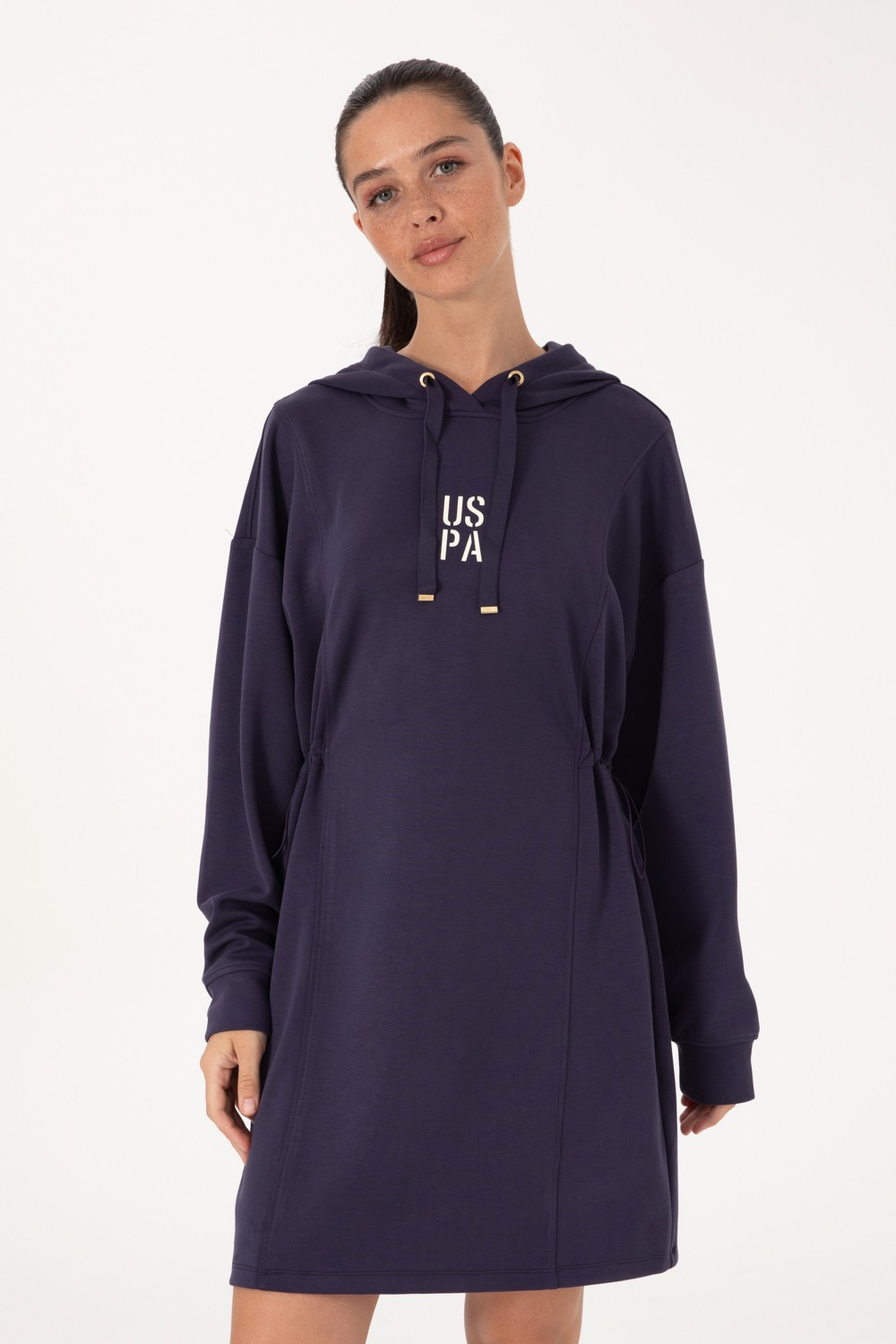 U.S. Polo Assn. Kadın Mürdüm Modal Karışımlı Mini Boy Kapüşonlu Sweatshirt Elbise 50314196-VR074 görsel 2