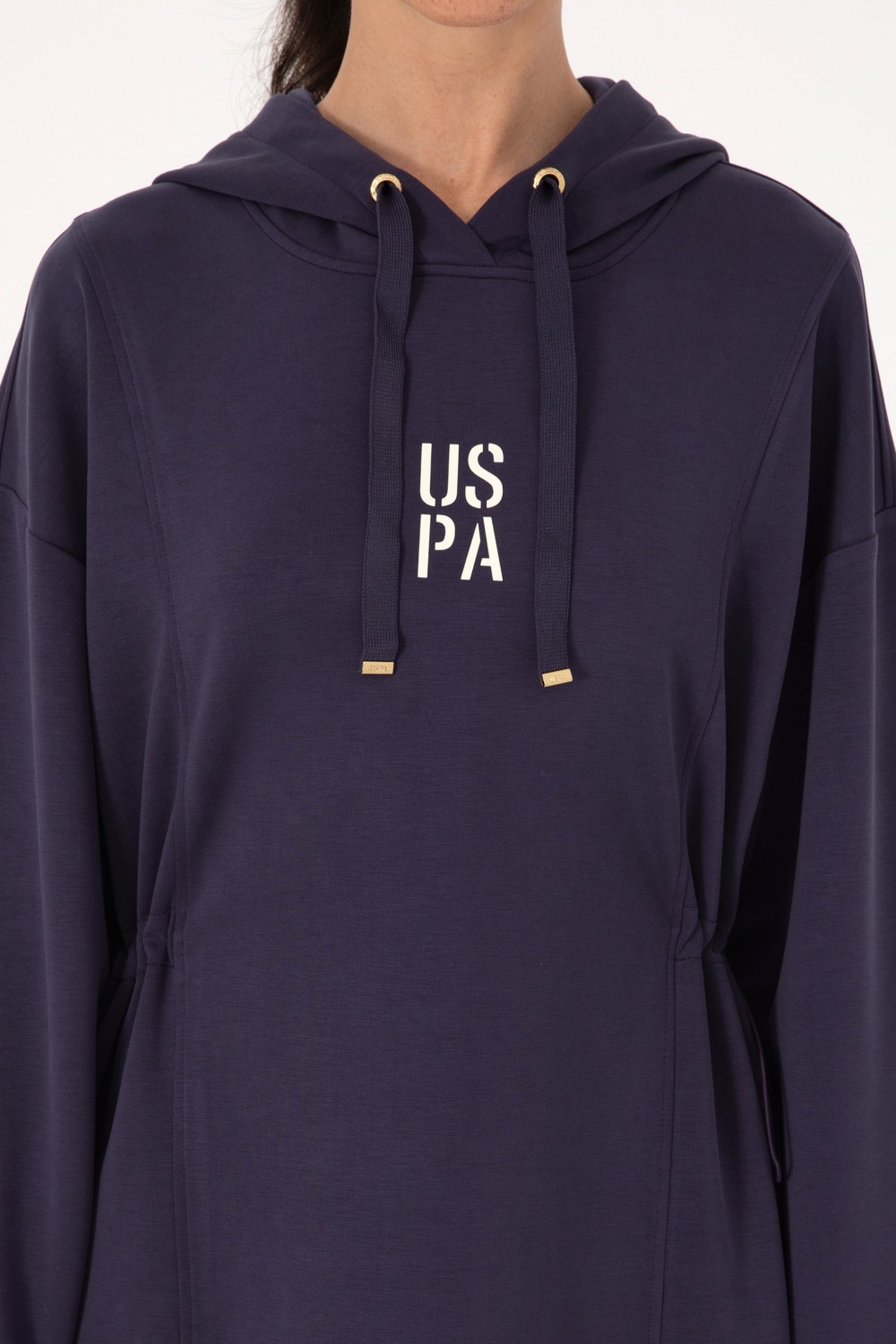 U.S. Polo Assn. Kadın Mürdüm Modal Karışımlı Mini Boy Kapüşonlu Sweatshirt Elbise 50314196-VR074 görsel 5